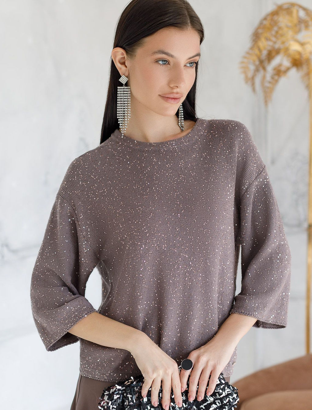 Джемпер из хлопковой пряжи с пайетками