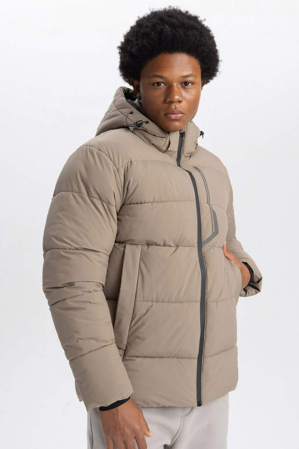 DeFactoFit Su Itici Sisme Mont Slim Fit Dar Kesim Kapusonlu Fermuarl? Cepli  фото 2