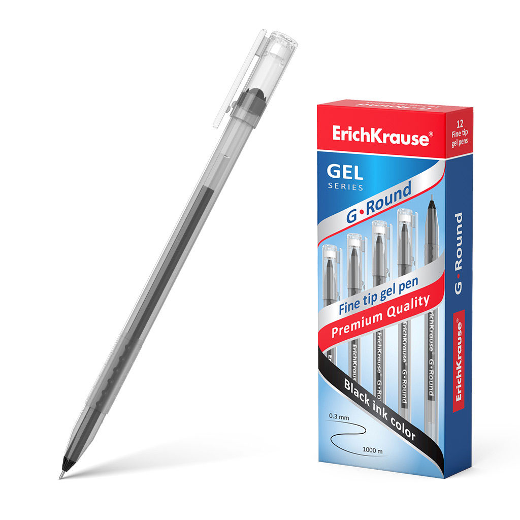 Цена за 12 шт. Ручка гелевая ErichKrause G-Round Stick Classic 0.5, цвет чернил черный (в коробке по 12 шт.)