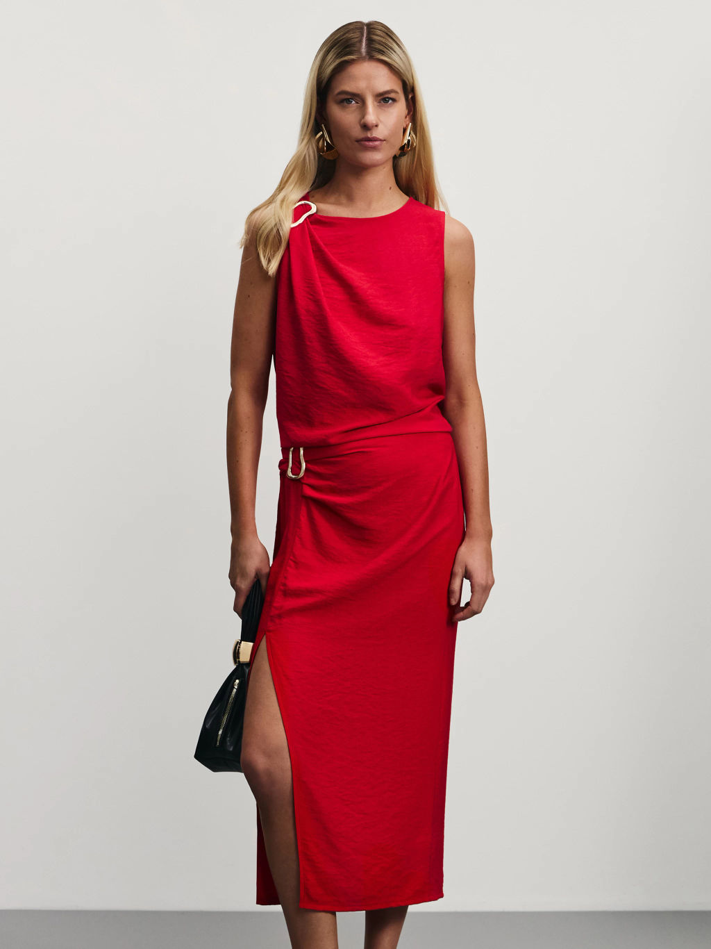 Юбка миди с разрезом и пряжкой из вискозы / Zarina  фото 2