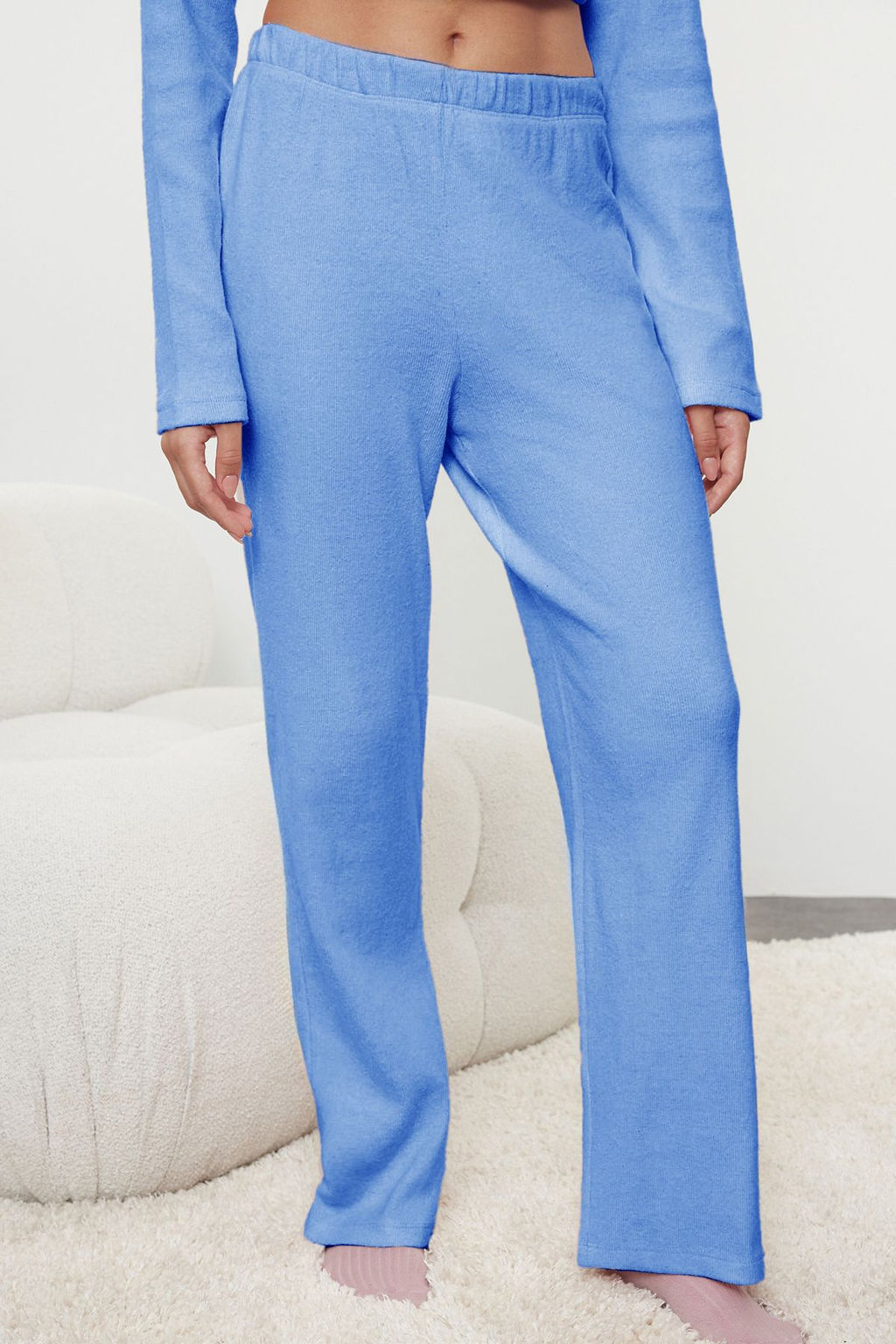 Mavi Pamuklu F?rcal? Soft Fitilli H?rka Orme Pijama Tak?m? THMAW25PT00074