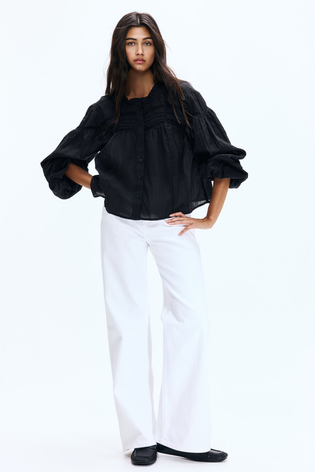 Blusa de algod?n con cuello de volante - H&m фото 6