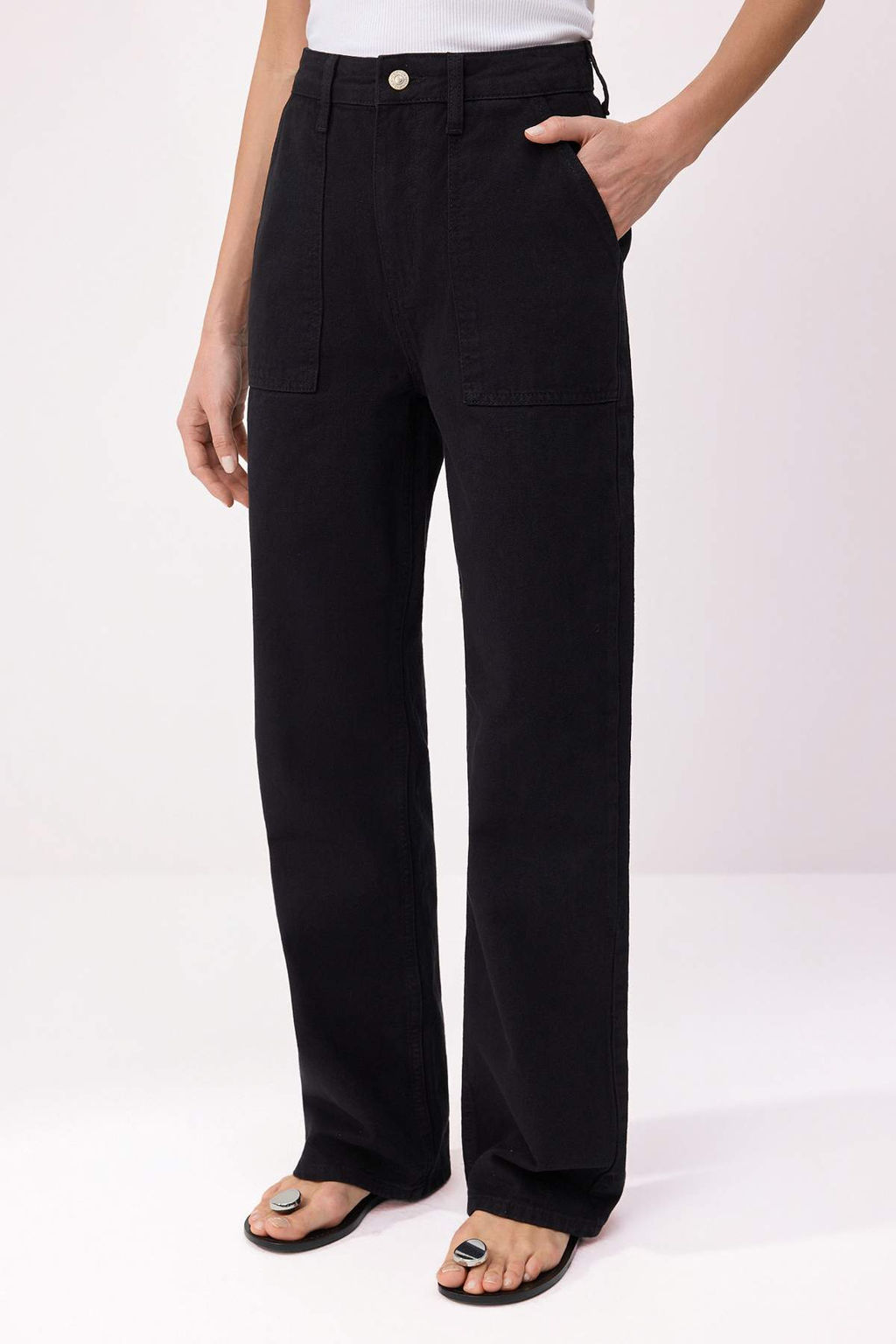 Siyah Cep Detayl? Yuksek Bel Wide Leg Jeans TWOAW22JE0595