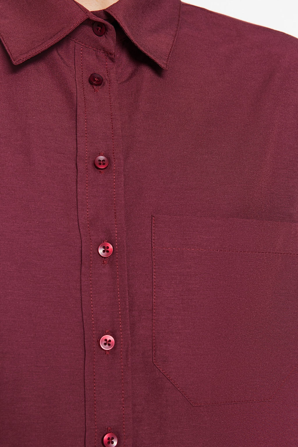 Koyu Bordo Tek Cepli Boyfriend/Genis Kal?p Pamuklu Dokuma Gomlek TWOAW20GO0115