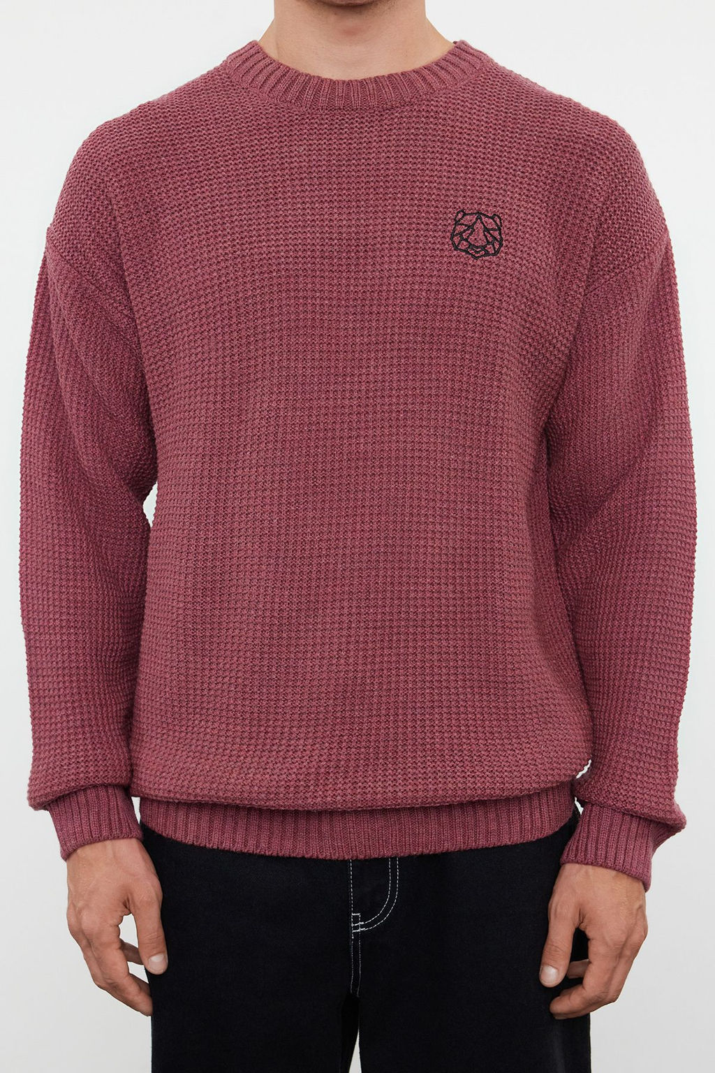 TRENDYOL MAN Indigo Oversize Bisiklet Yaka Dokulu Kazak TMNAW24KZ00032 - Trendyolmilla фото 3