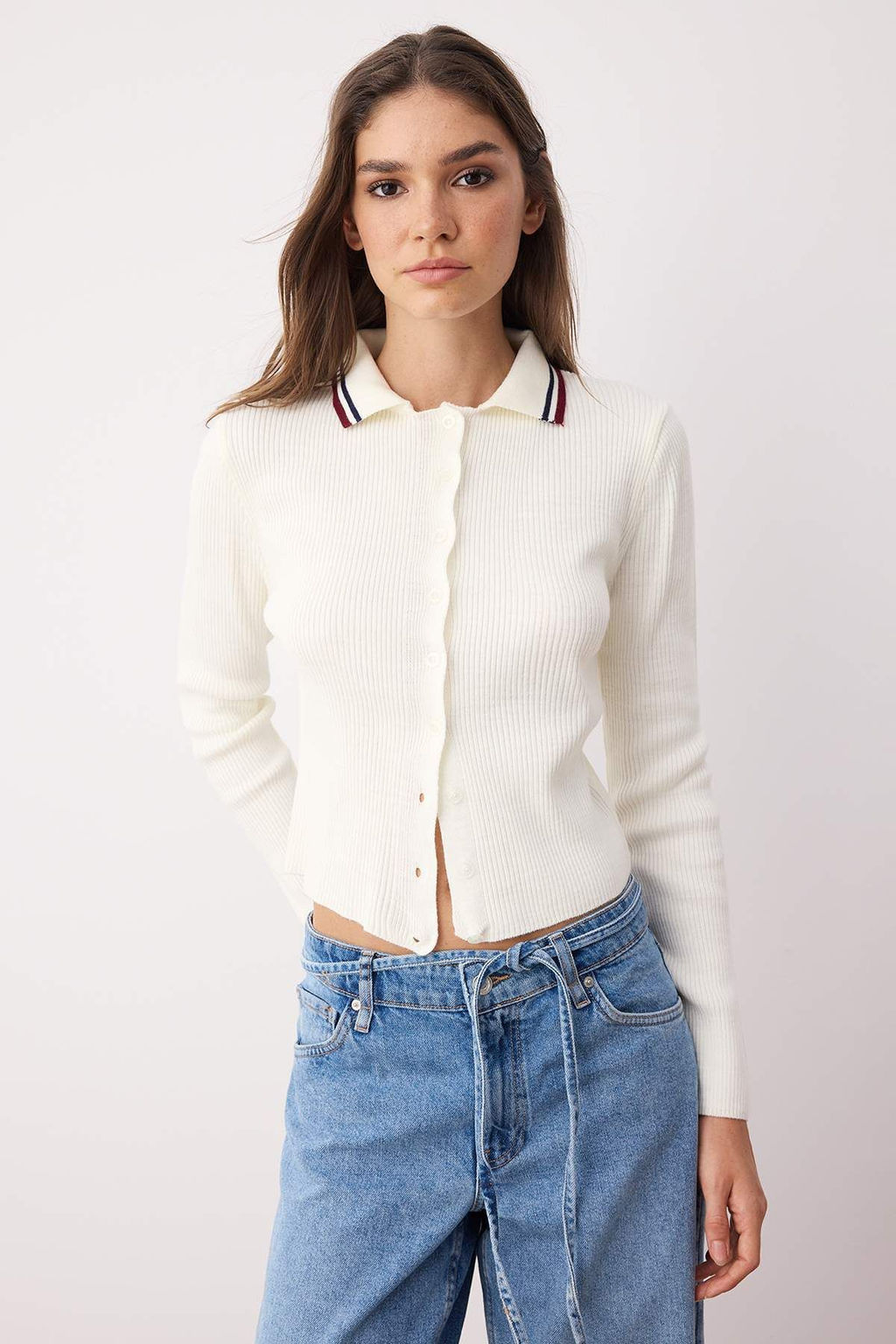 Siyah*001-Ekru Crop Renk Bloklu-Duz Ikili Paket Triko H?rka TWOAW26HI00127