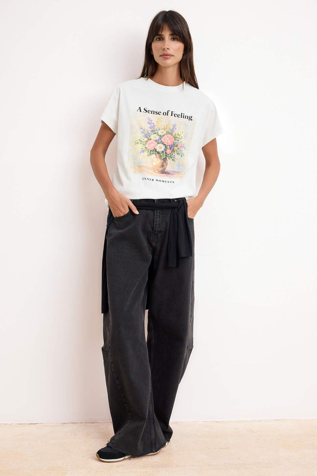 Ekru Cicekli Regular/Normal Kal?p Dusuk Kol K?sa Kollu %100 Pamuk Orme T-shirt TWOSS26TS00072 - Trendyolmilla фото 2