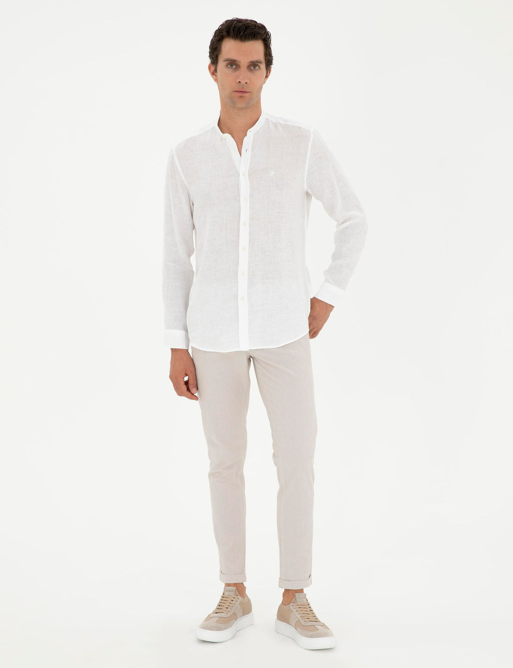 Beyaz Regular Fit %100 Keten G_mlek