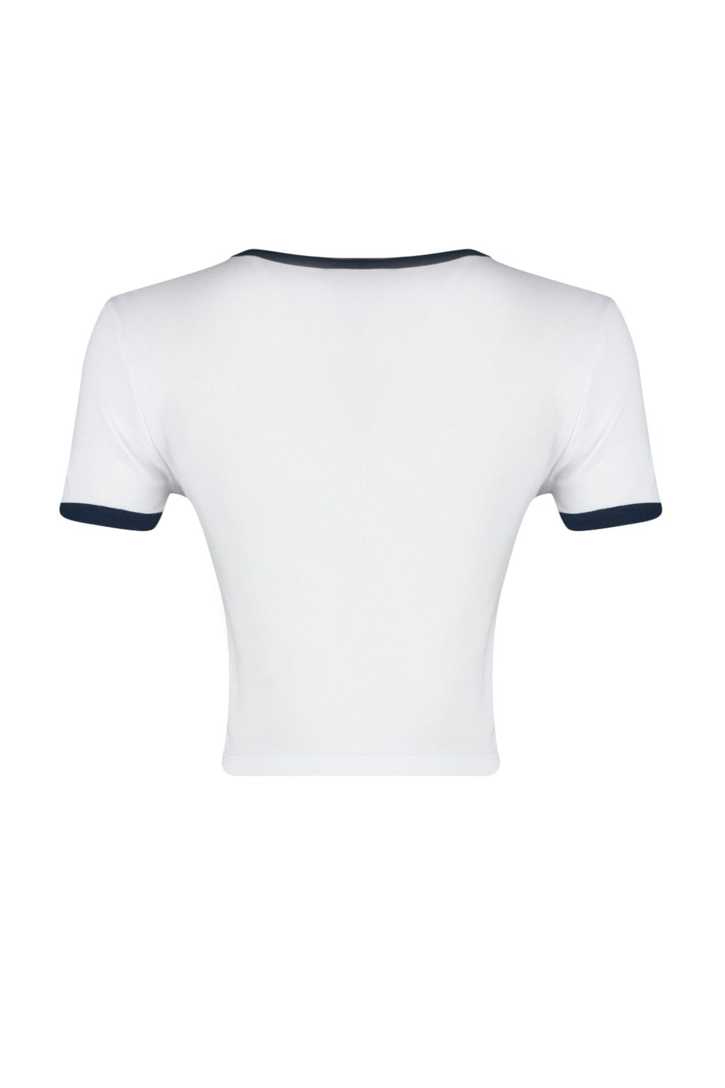 Beyaz %100 Pamuk Slogan Bask?l? Fitted/Vucuda Oturan Crop Bisiklet Yaka Orme T-Shirt TWOSS23TS00100