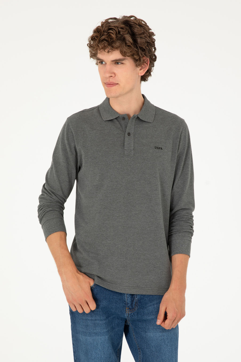 Свитшот мужской U.S. Polo Assn антрацитовый меланж хлопок  фото 8