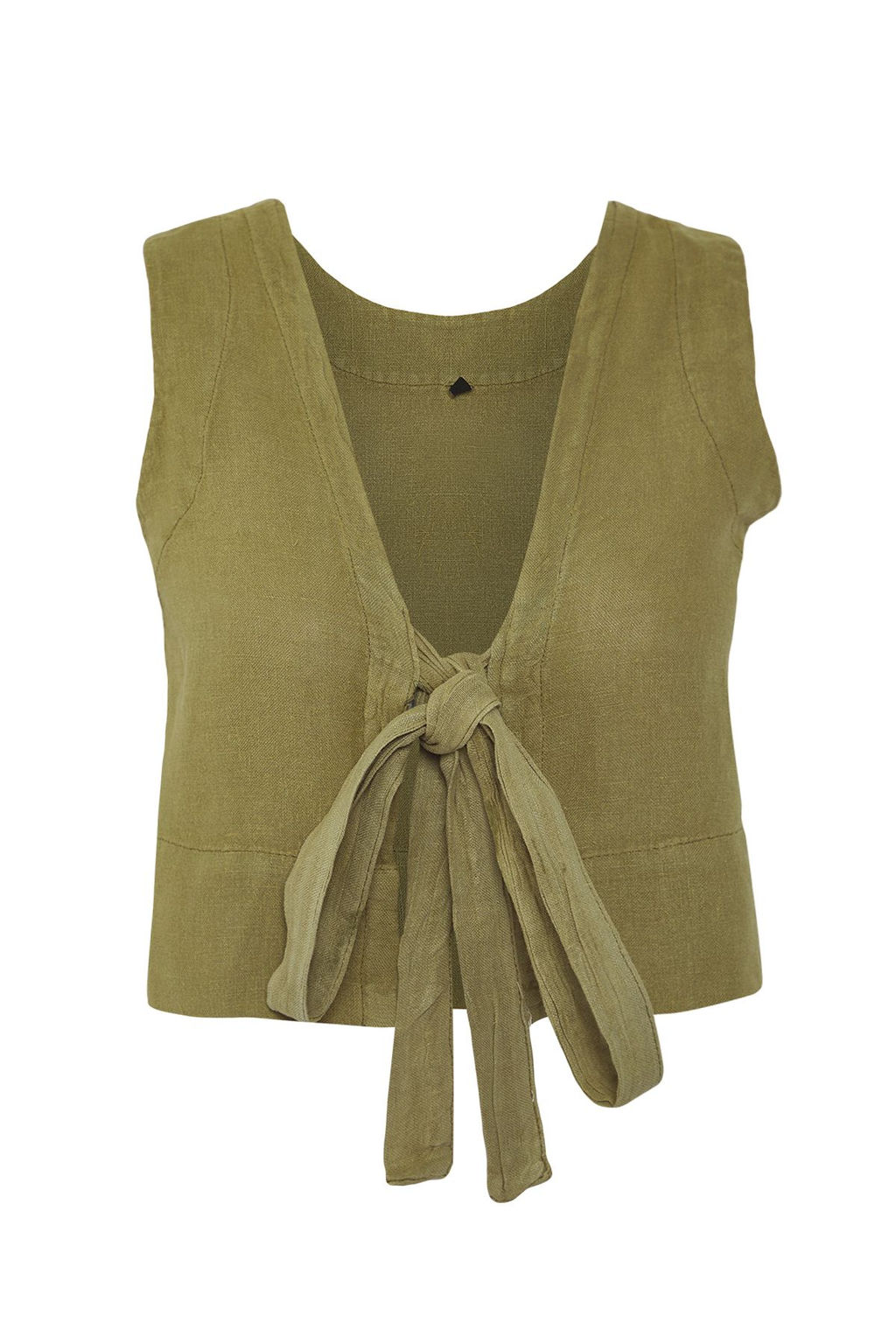 Trendyolmilla Haki %100 Keten Baglama Detayl? Bluz TWOSS25BZ00472