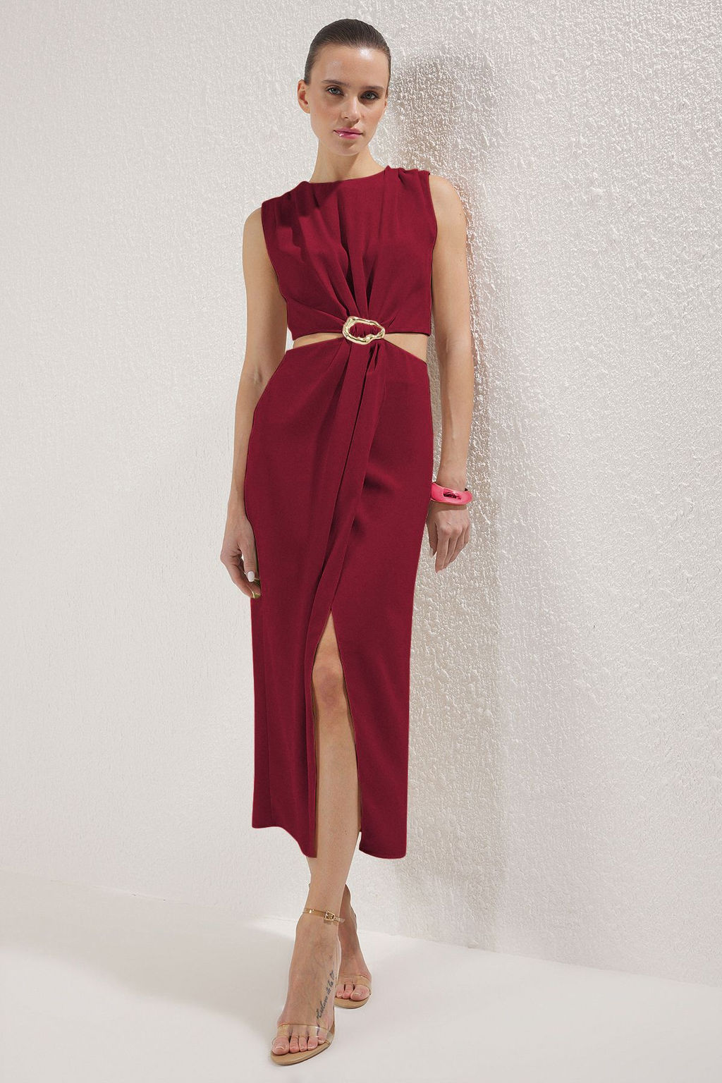 TRENDYOLMILLA Yag Yesili A Kesim Cut Out ve Aksesuar Detayl? Maxi Dokuma Krep Elbise TWOSS25EL00017 фото 29