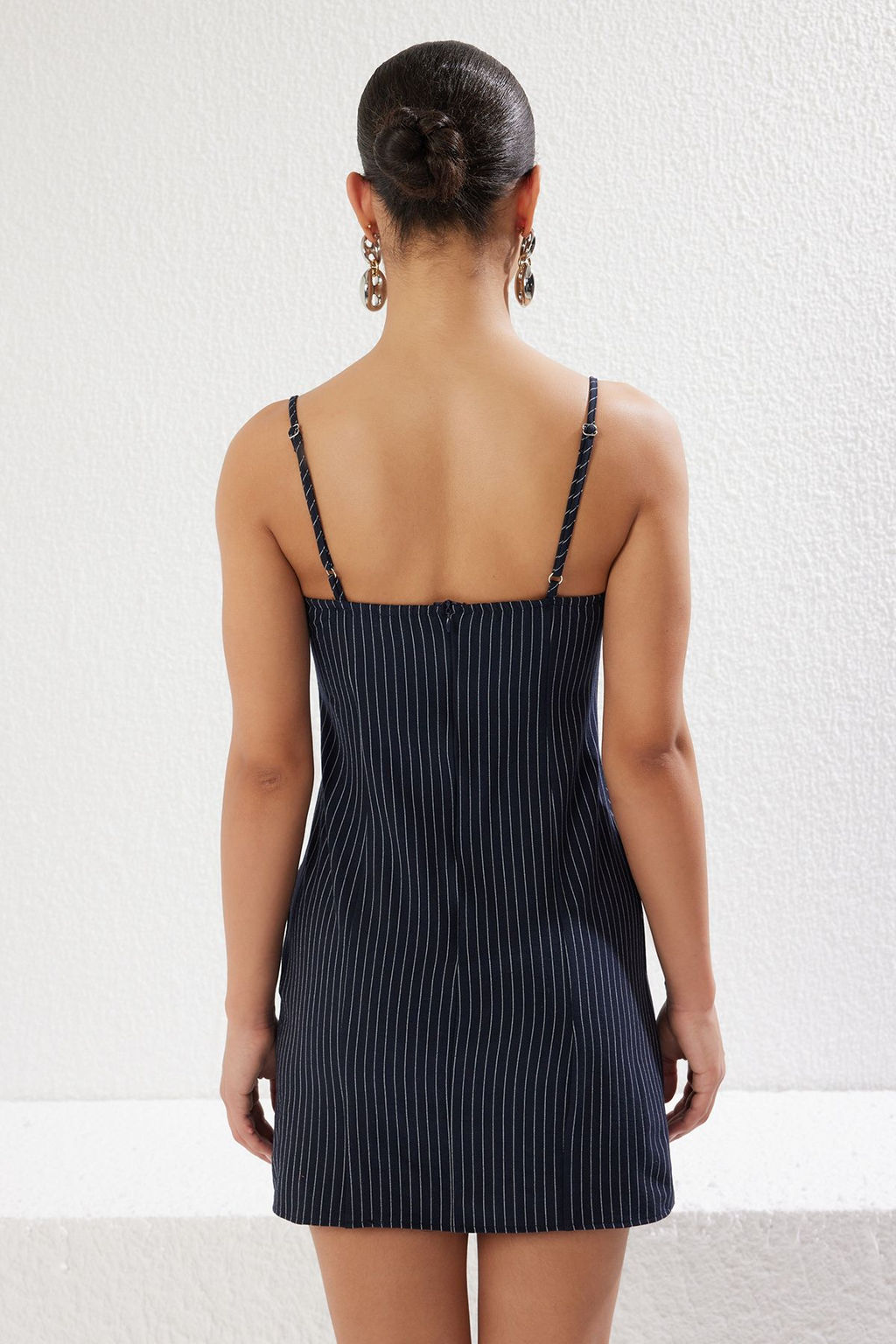 Lacivert Cizgili A Kesim Mini Dokuma Elbise TWOSS25EL00202 - Trendyolmilla фото 6