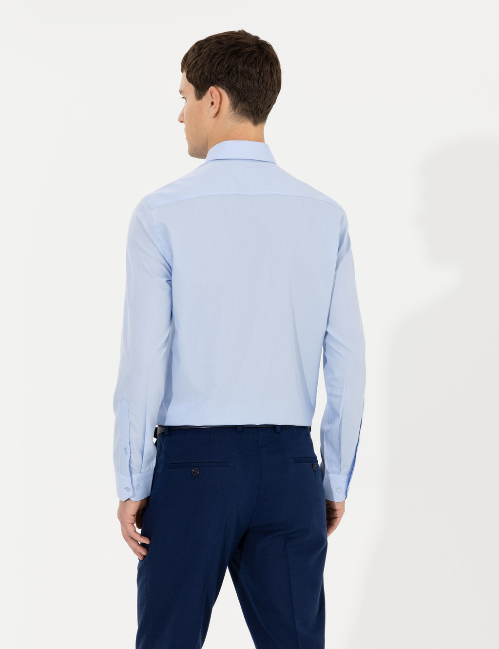 A__k Mavi Slim Fit Uzun Kollu Klasik G_mlek