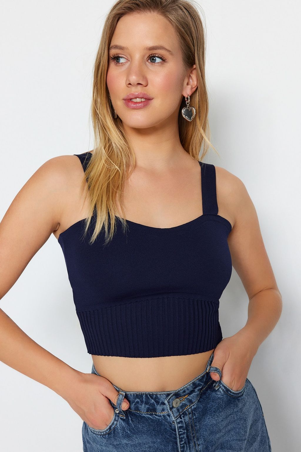 Trendyolmilla Mint Kalp Yaka Crop Triko Ince Bluz TWOSS22BZ1105  фото 8