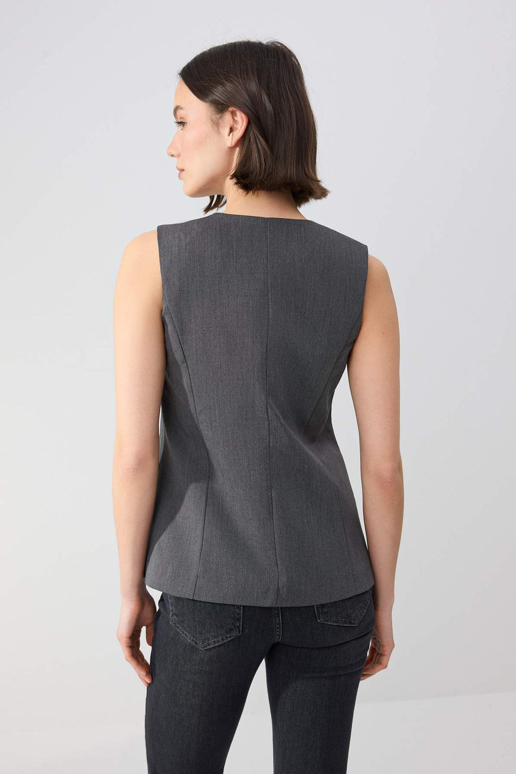 Antrasit Fitted/Vucuda Oturan Gizli Dugmeli Astarl? Dokuma Yelek TWOSS26YE00005 - Trendyolmilla фото 6