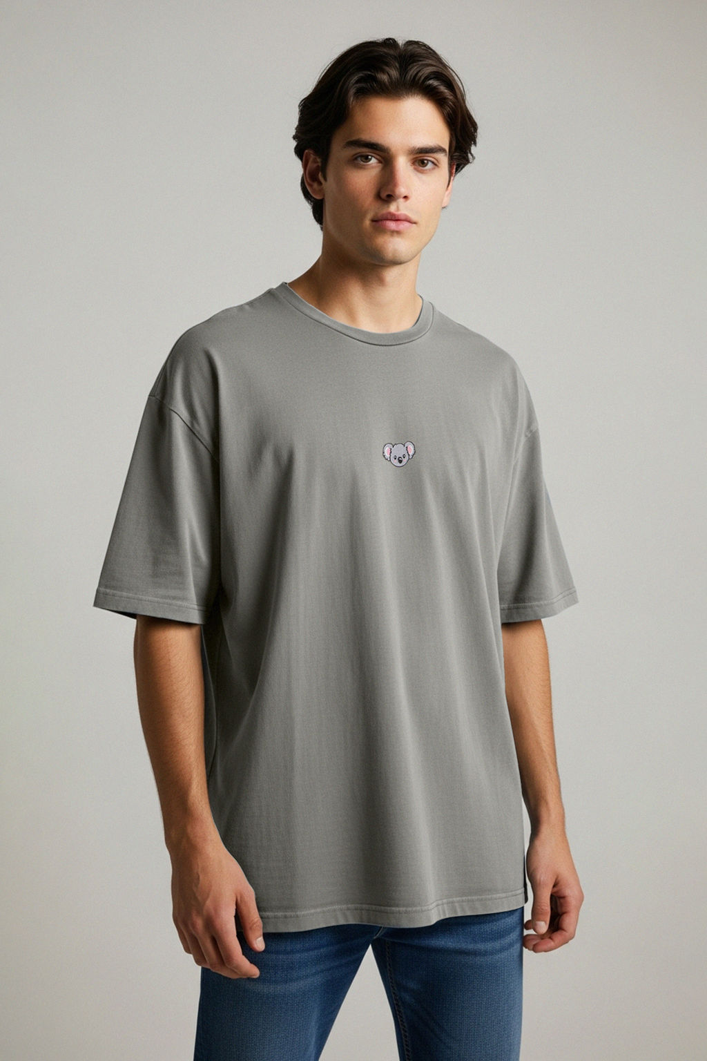 Gri Oversize/Genis Kesim Koala Nak?sl? %100 Pamuklu T-Shirt TMNSS23TS00243