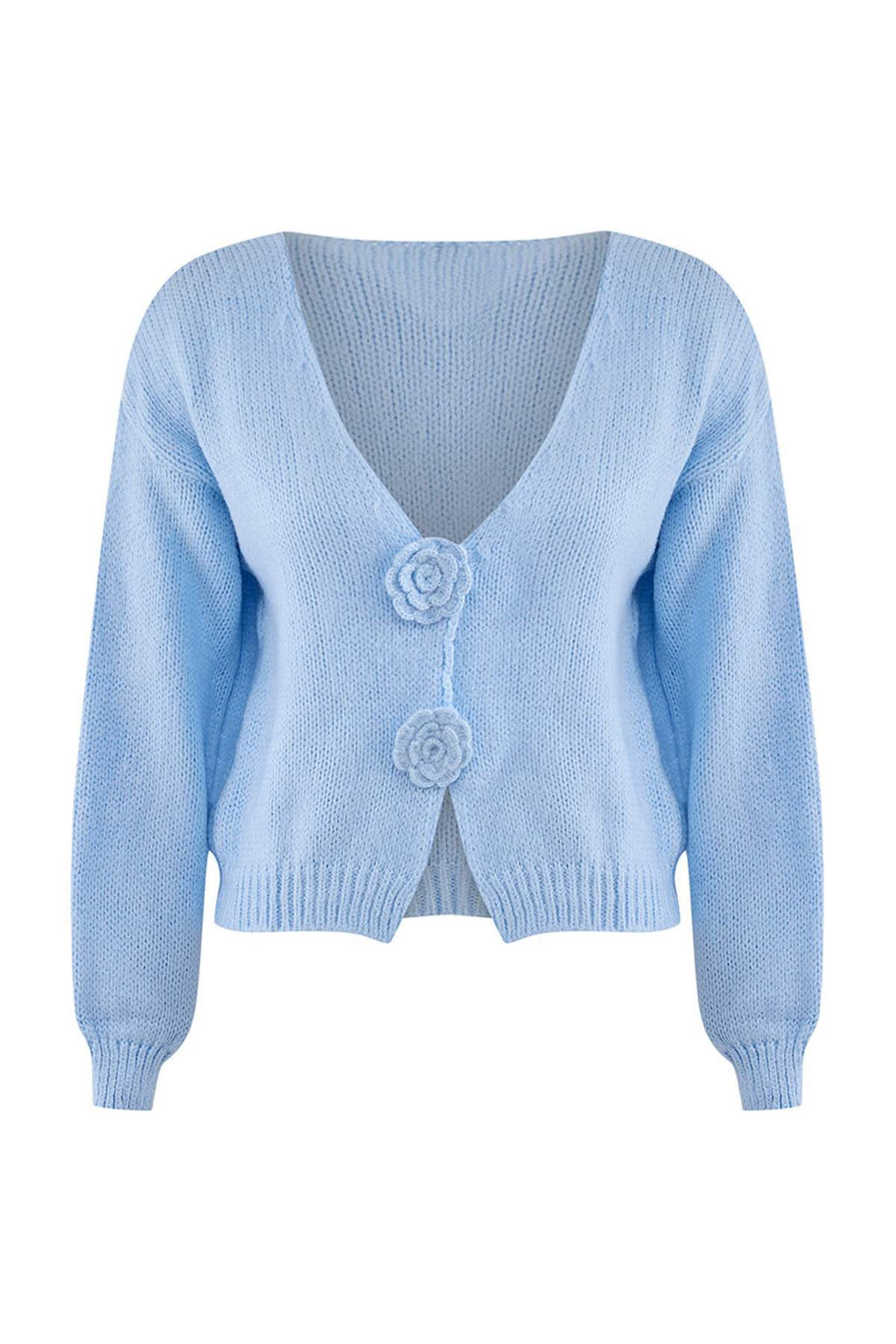 Ac?k Mavi Gul Detayl? Triko Yumusak Dokulu H?rka TWOAW25HI00242