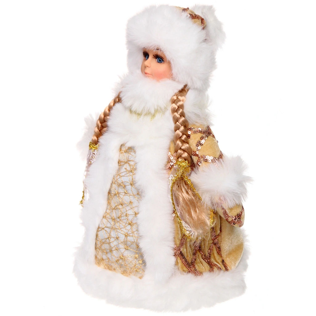 Снегурочка для подарков и конфет "Куча подарков" 30 см (золотая шубка)