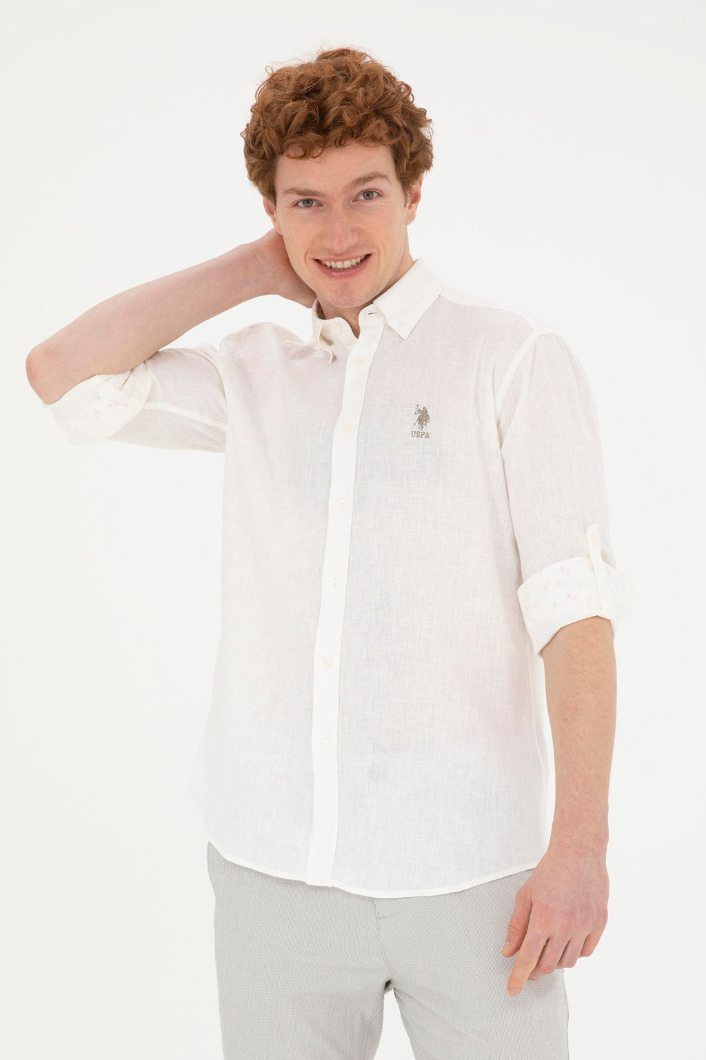 Мужская рубашка цвета хаки с длинным рукавом - U.s. polo assn фото 10