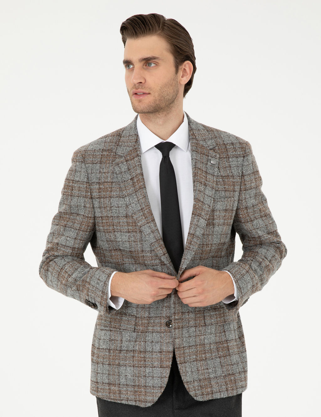 F_me Slim Fit Y_n Kar___ml_ Ekose Ceket