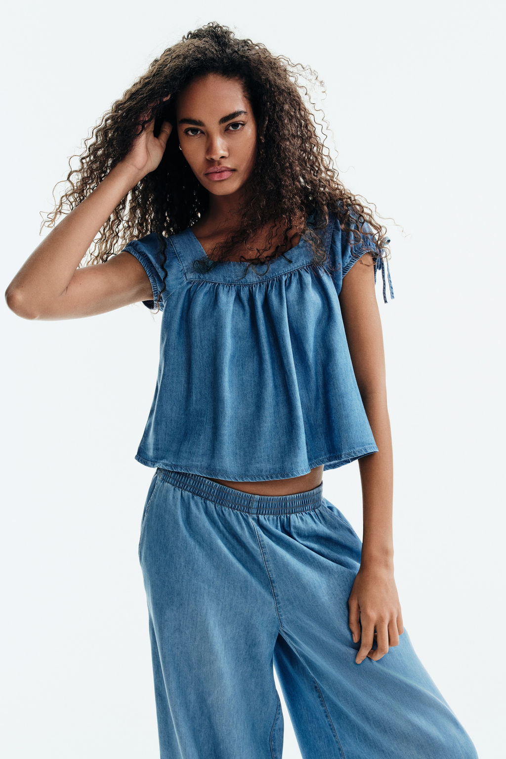 Blusa denim con manga puffy - H&m фото 3