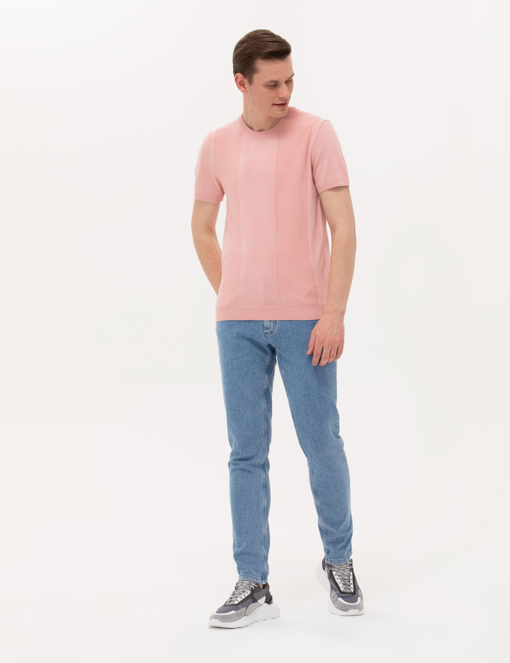 Pembe Slim Fit Bisiklet Yaka Triko Ti__rt