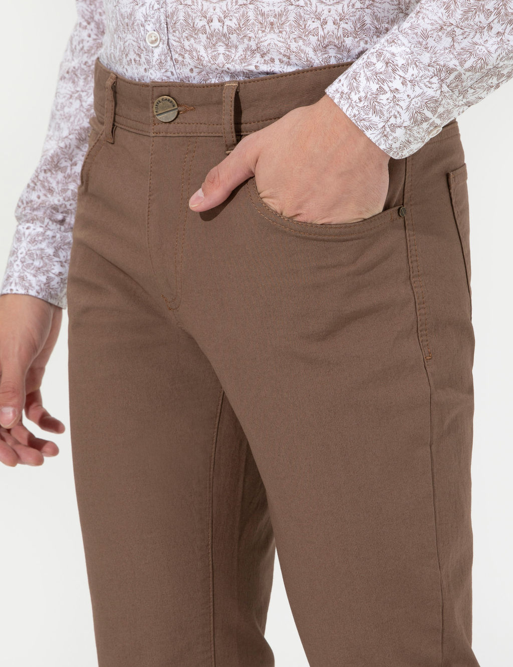 A__k Kahverengi Slim Fit Kanvas Pantolon