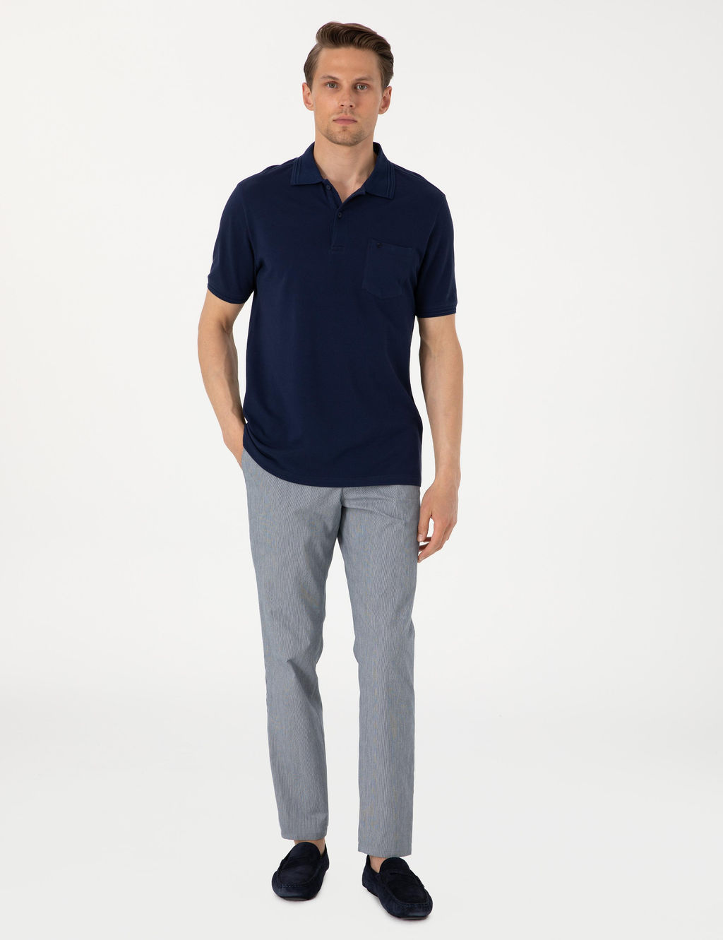 Lacivert Regular Fit %100 Pamuk Polo Yaka Basic Ti__rt