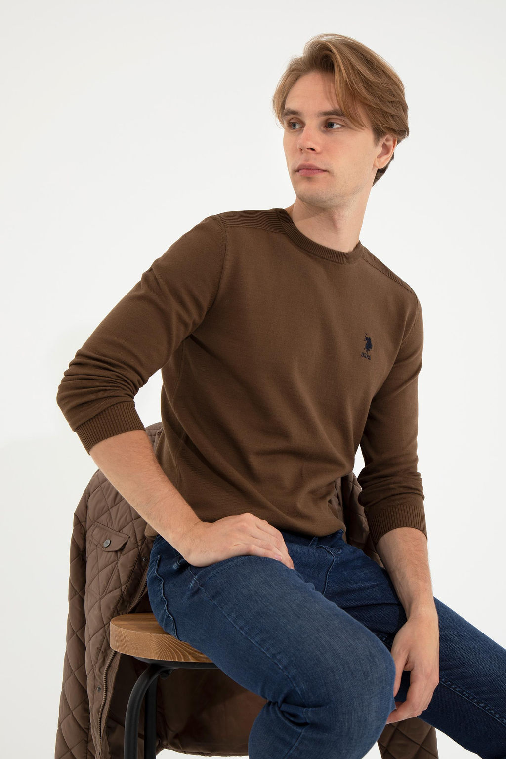Мужской вязаный свитер кокосового цвета Basic - U.s. polo assn фото 15