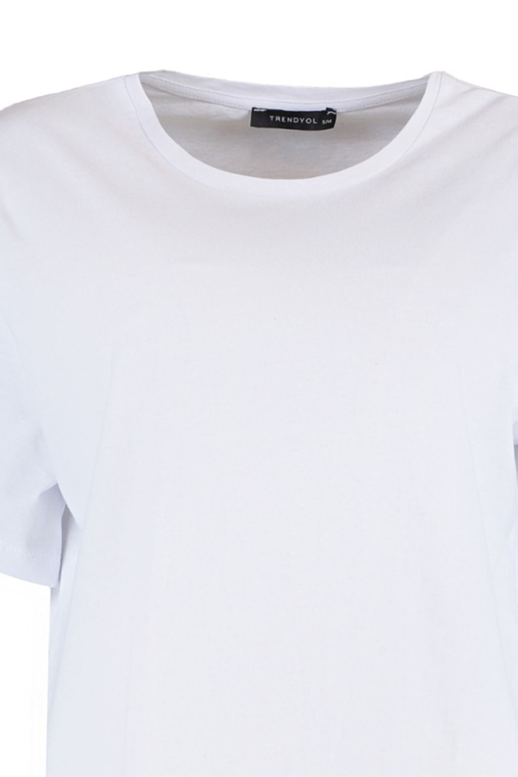 Beyaz %100 Pamuk Bisiklet Yaka Oversize/Genis Kal?p Orme T-Shirt TWOSS20TS0134