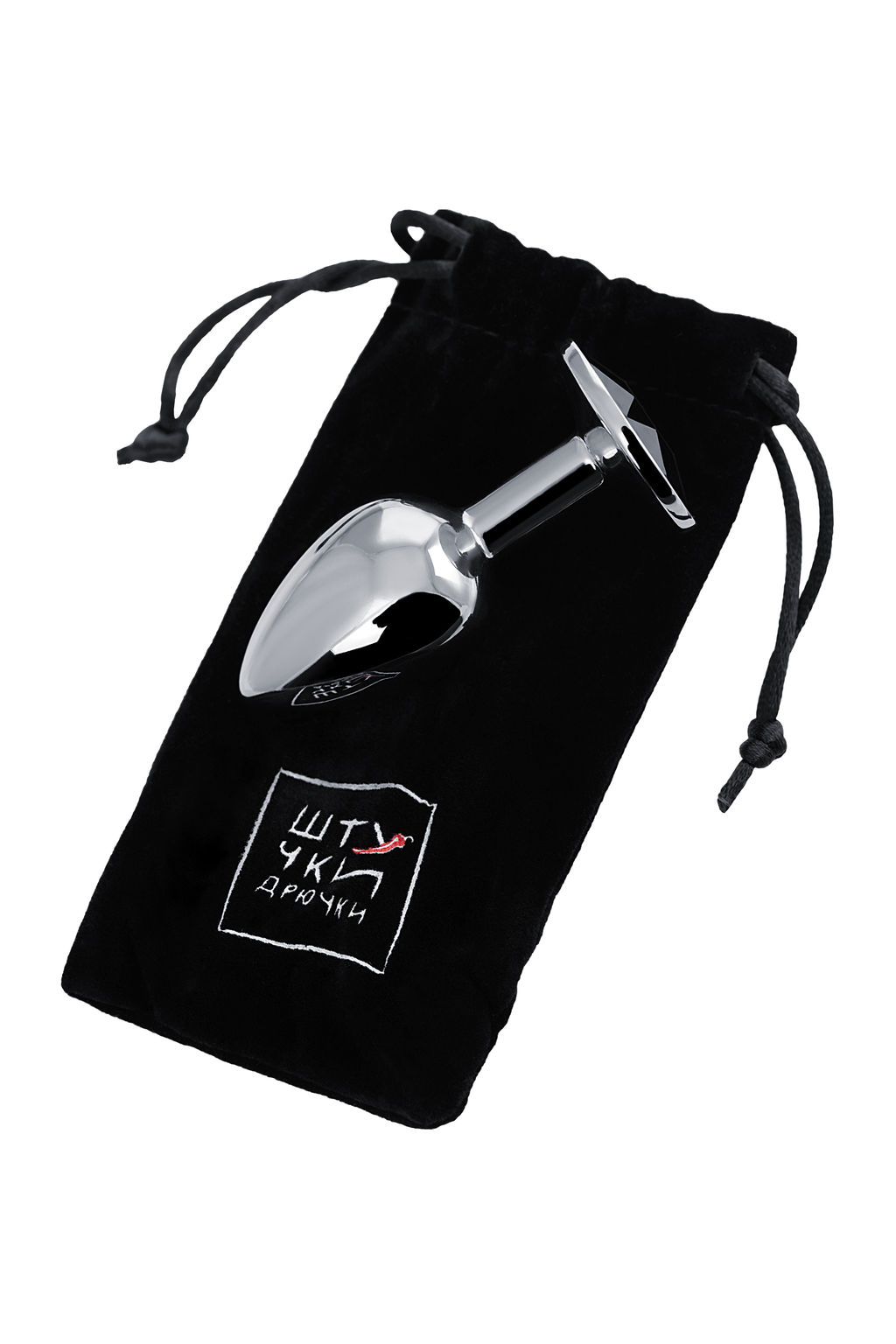 Анальная втулка Штучки-Дрючки, серебряная, с чёрным кристаллом, 2,5 см, 48 г  фото 6