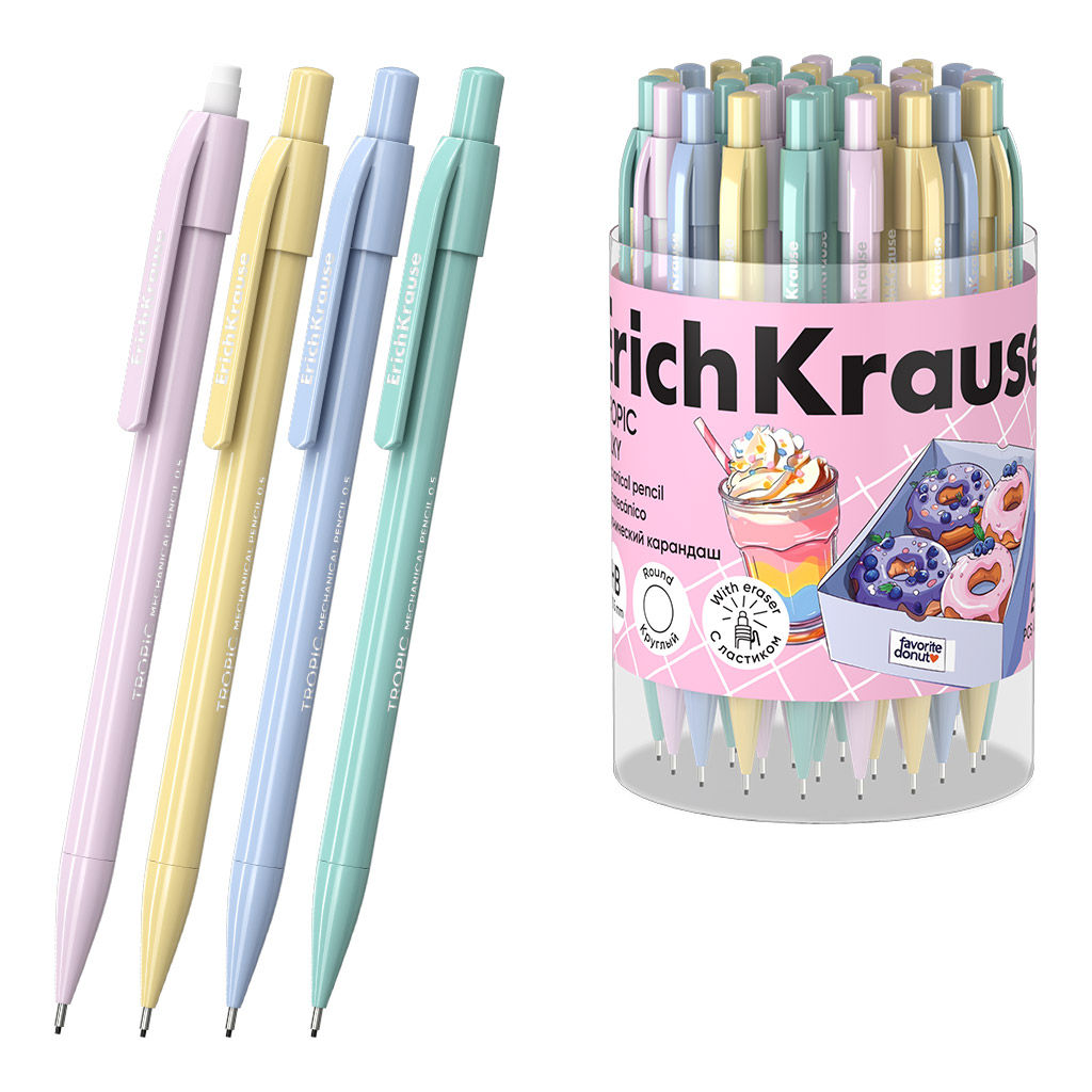 Цена за 24 шт. Карандаш механический ErichKrause Tropic Milky 0.5 мм, НВ (в тубусе по 24 шт.)