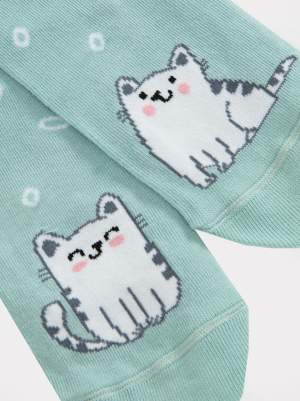 Цена за 5 пар! Носки детские мятные с пикотом на борту и рисунком в виде котиков - Mark formelle фото 5