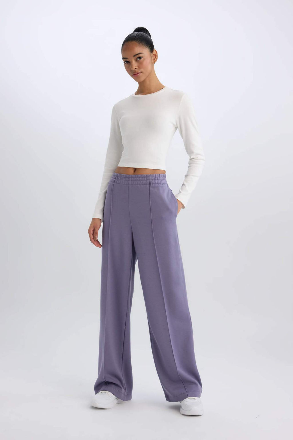 DeFactoFit Wide Leg Cift Cepli Standart Paca Standart Boy Skuba Dalg?c Kumas Pantolon  фото 2