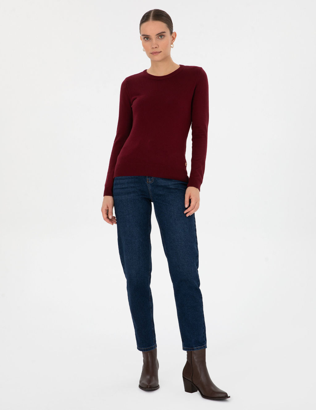 Vi_ne Slim Fit Bisiklet Yaka Basic Kazak
