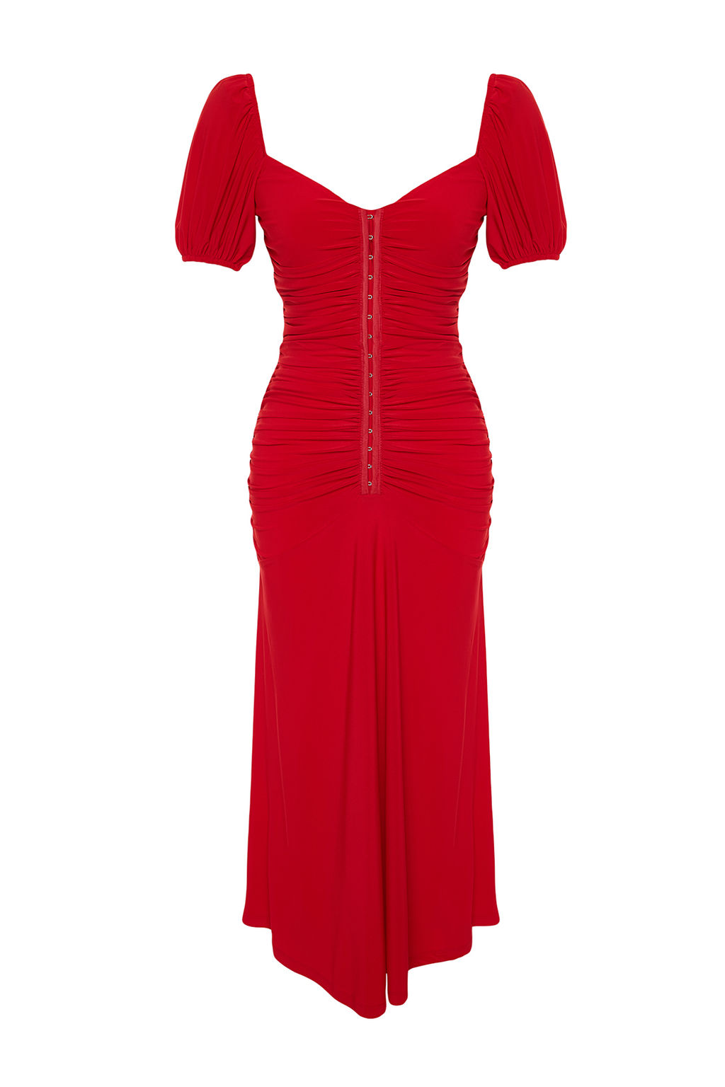 K?rm?z? Vucuda Oturan Agrafl? Orme S?k Abiye Elbise TPRSS23EL00084