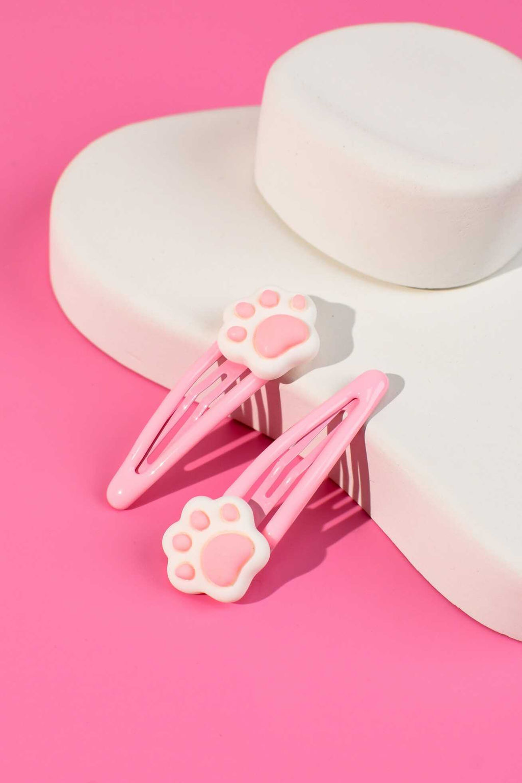 Набор заколок для волос клик-клак, глянцевые, арт. 71740 / 10 ЛАПКИ (в наборе: 2шт., 5,4 см, черный металл, полиэфирная смола, цвет: розовый, подложка из мелованного картона + ПЭТ-пакет с европодвесом)