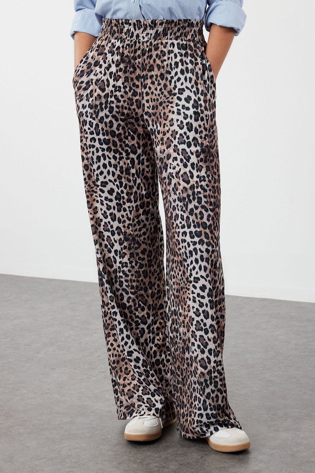 Leopar Bask?l? Wide Leg/Rahat Kesim Yuksek Bel Esnek Pantolon TWOSS23PL00129