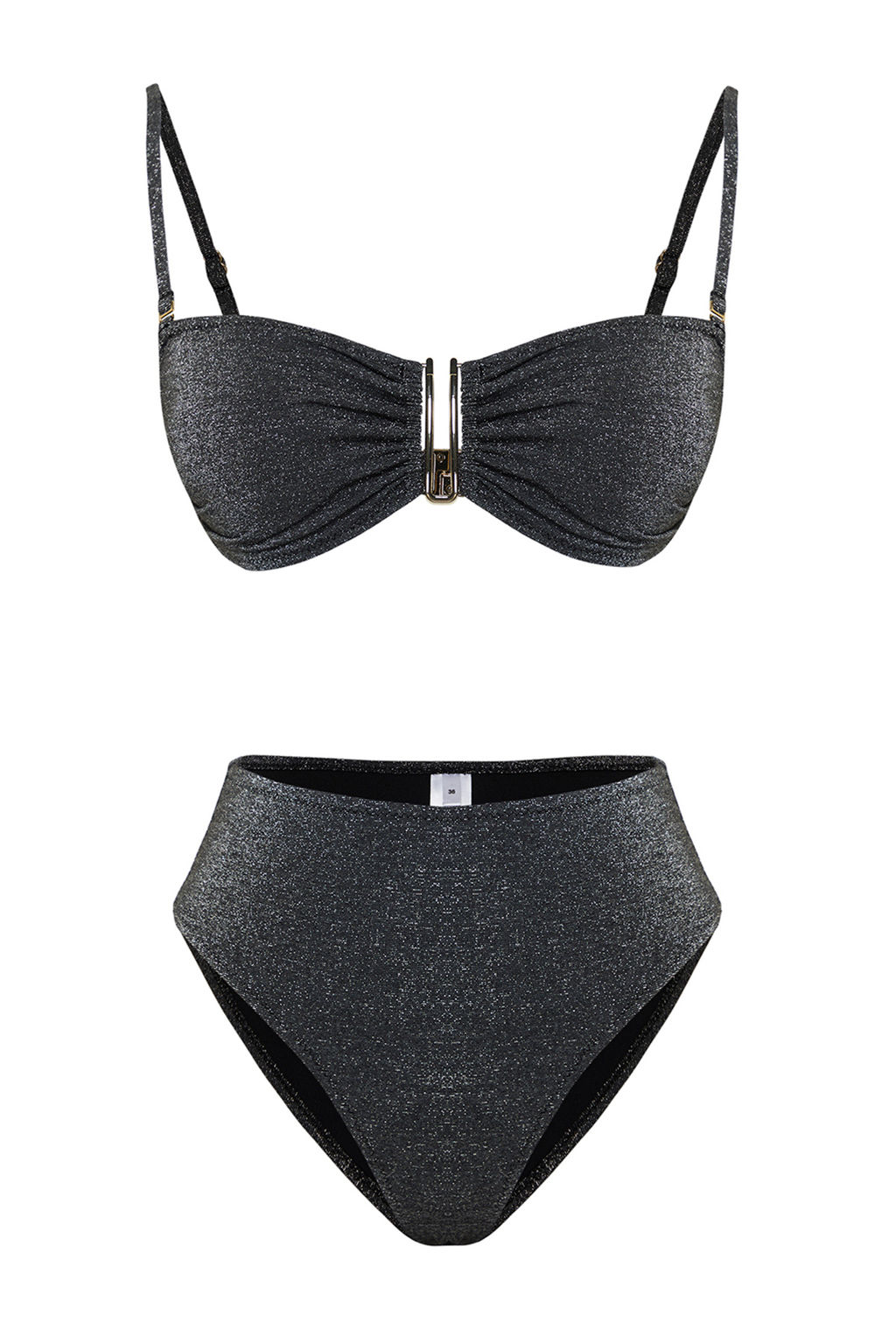 Siyah Straplez Aksesuarl? Simli Brazilian Bikini Tak?m? TBESS24BT00054