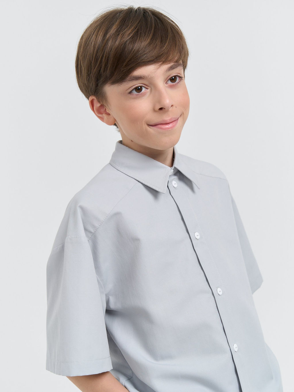 Рубашка оверсайз с коротким рукавом Серая 7+ - Bungly фото 6