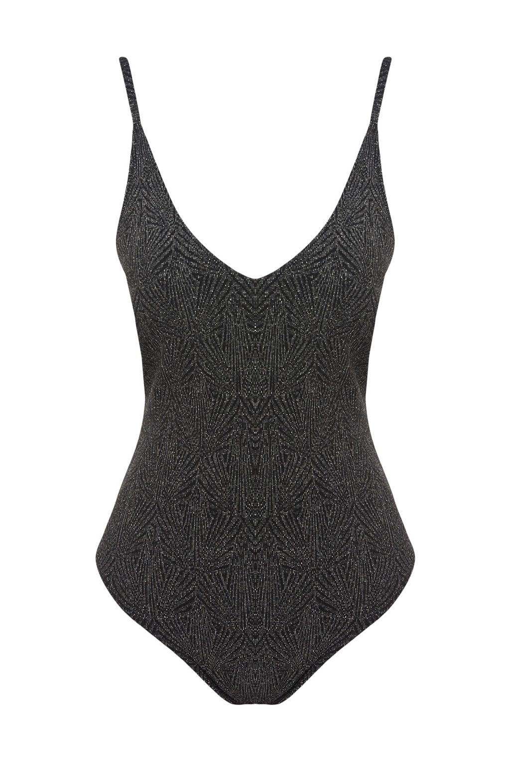 Siyah V Yaka S?rt Dekolteli Simli Normal Paca Mayo TBESS23MA00222