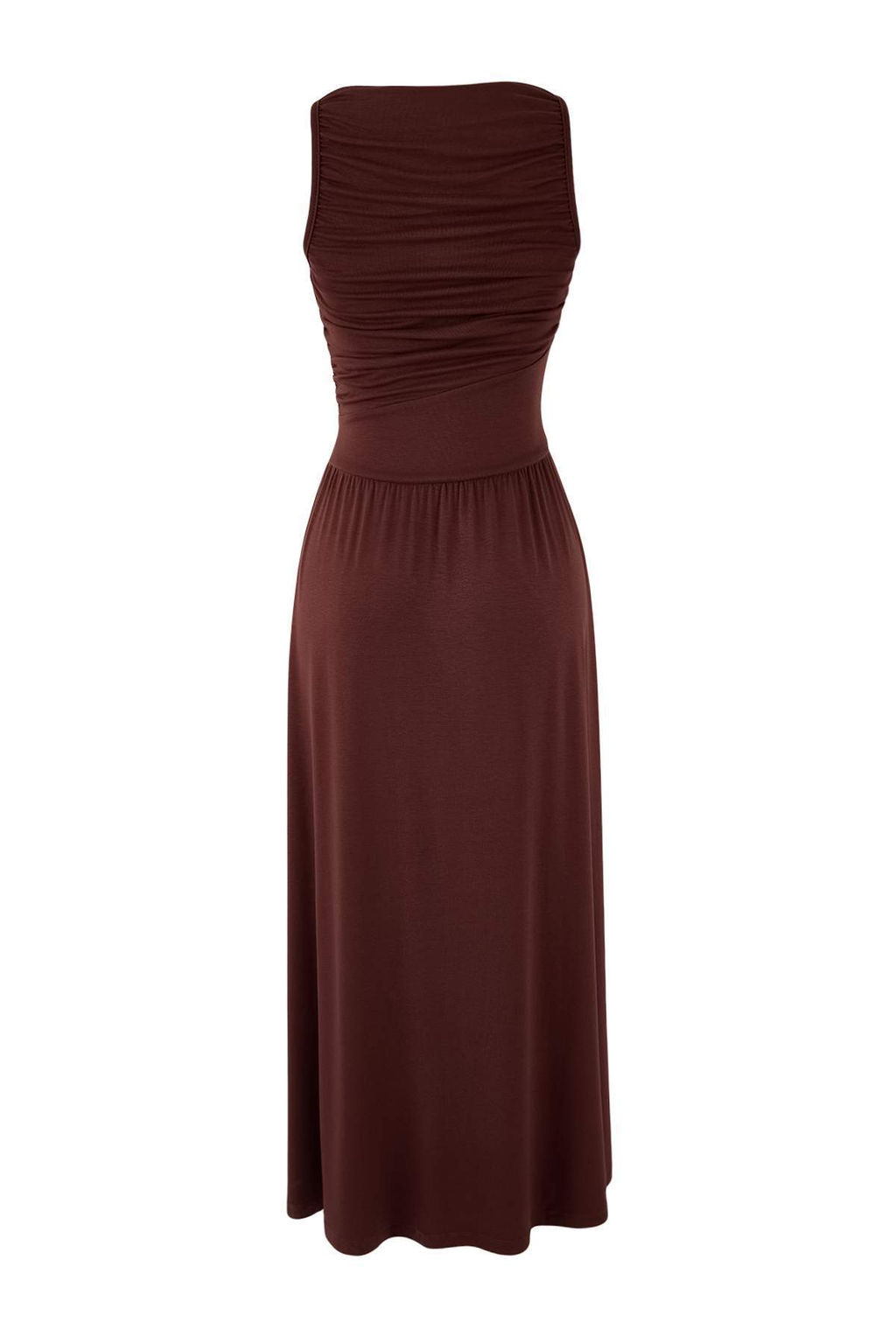 Kahverengi A-Kesim/Can Form Kay?k Yaka Buzgulu Uzun Yumusak Orme Elbise TWOSS26EL00021 - Trendyolmilla фото 2