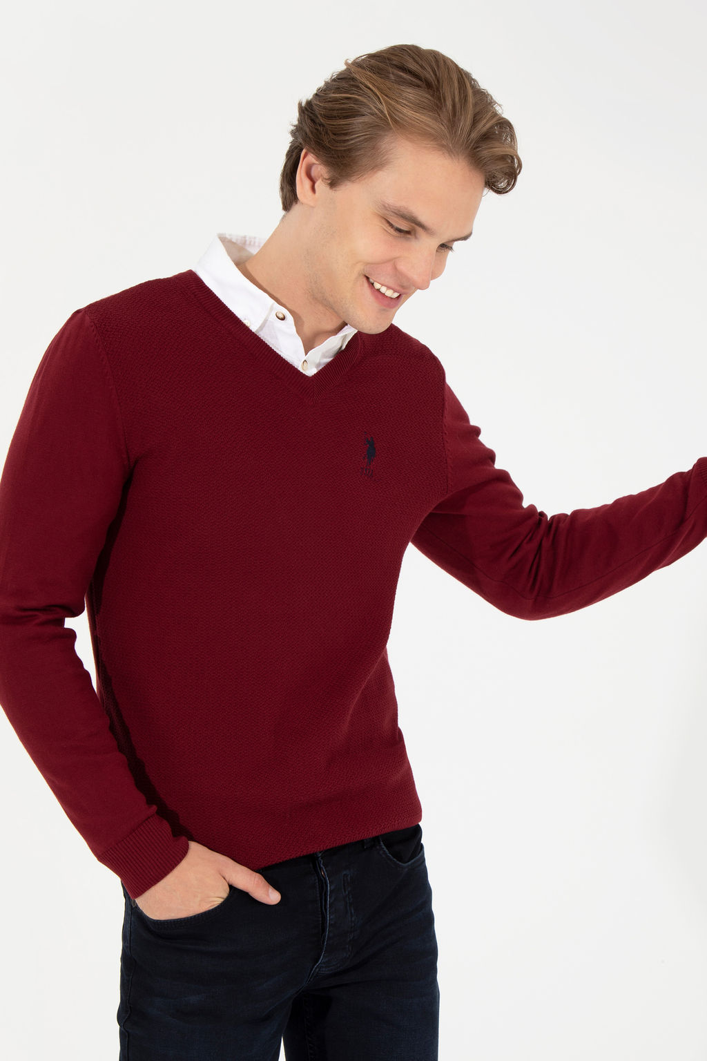 Свитер U.S. Polo Assn мужской бордовый хлопок  фото 14