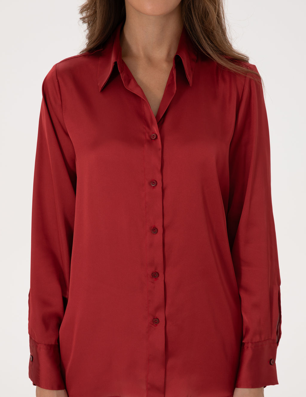 Bordo Regular Fit Saten Uzun Kollu G_mlek