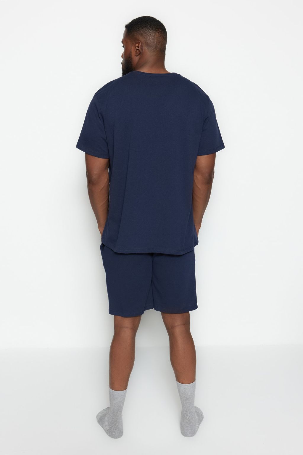 TRENDYOL MAN Buyuk Beden Lacivert Regular Fit Rahat Slogan Bask?l? Orme Sortlu Pijama Tak?m? TMNSS23PT00013 - Trendyolmilla фото 17