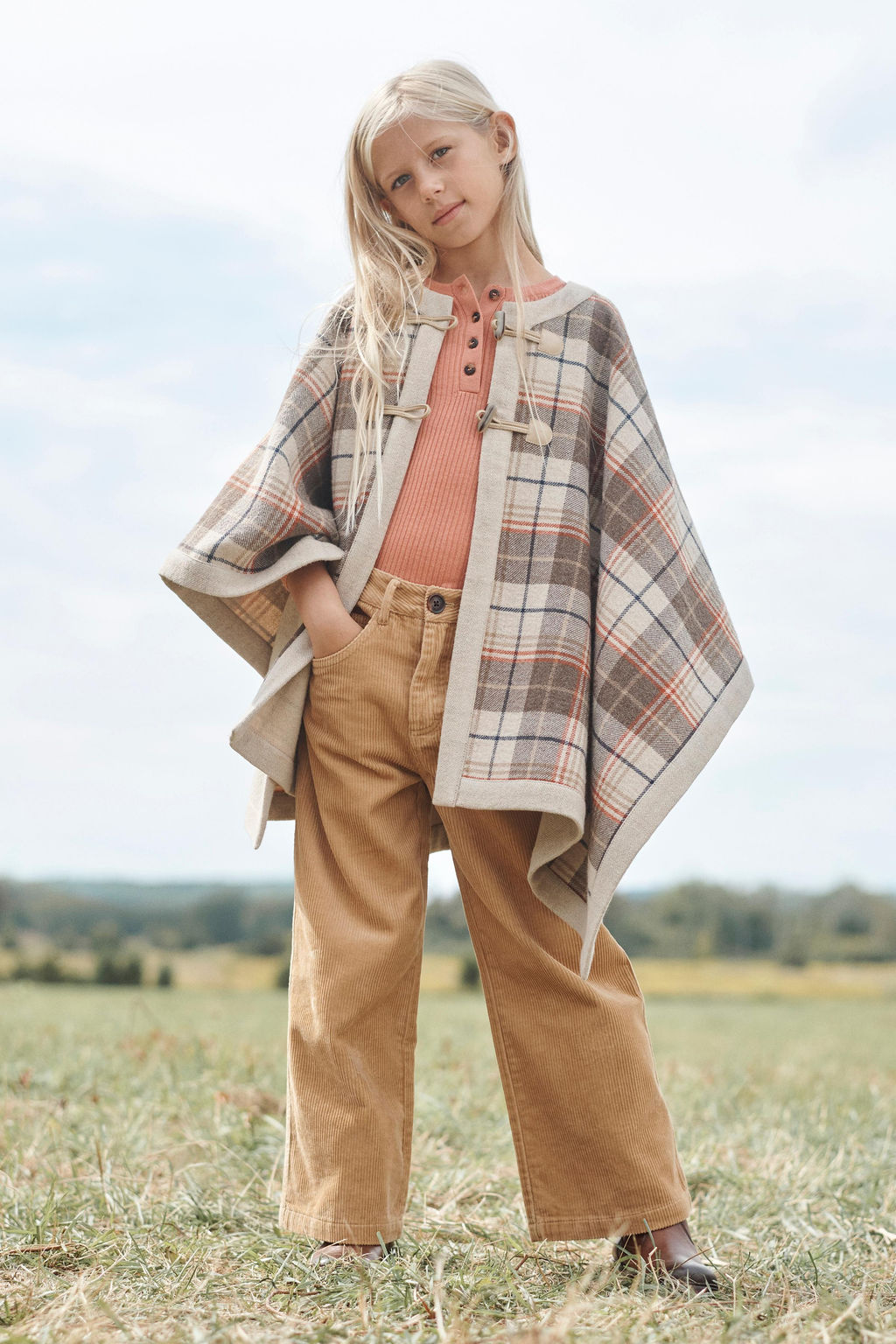 LIMITED EDITION CHECK PONCHO CAPE WITH WOOL