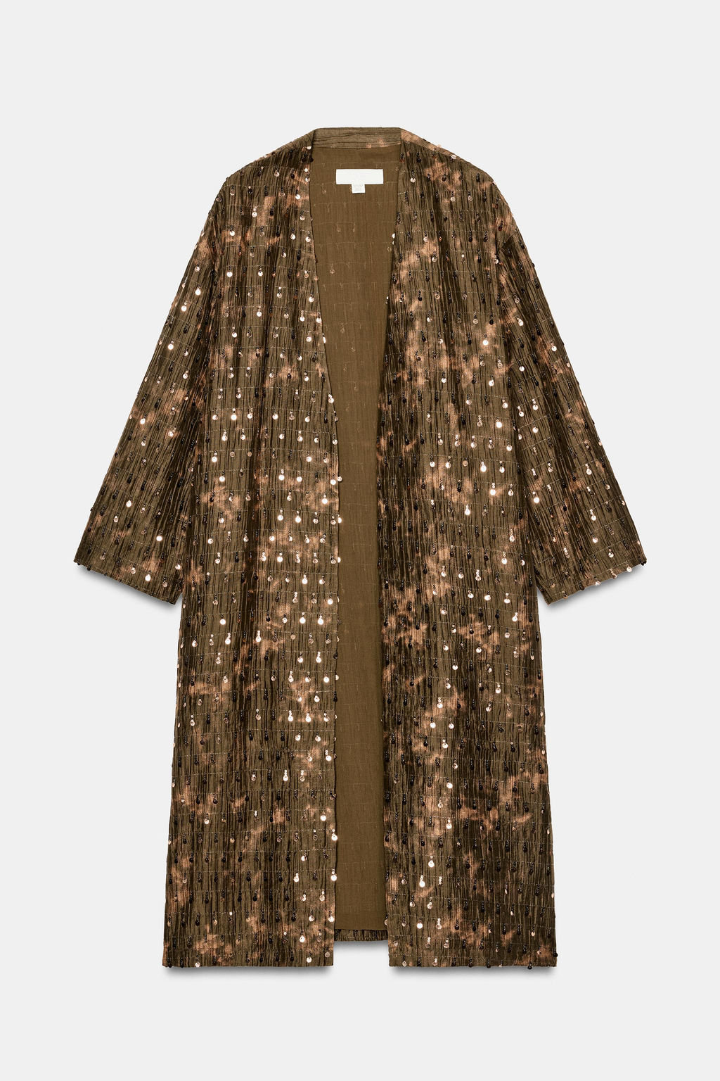 CHAQUETA LARGA KIMONO LENTEJUELAS / kaki oscuro - Zara фото 4