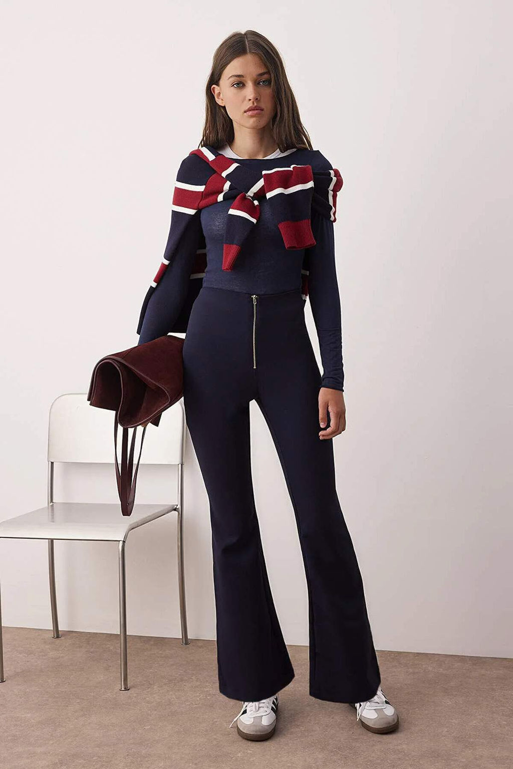 Lacivert Flare Fermuar Detayl? Bootcut Pantolon TWOAW26PL00049