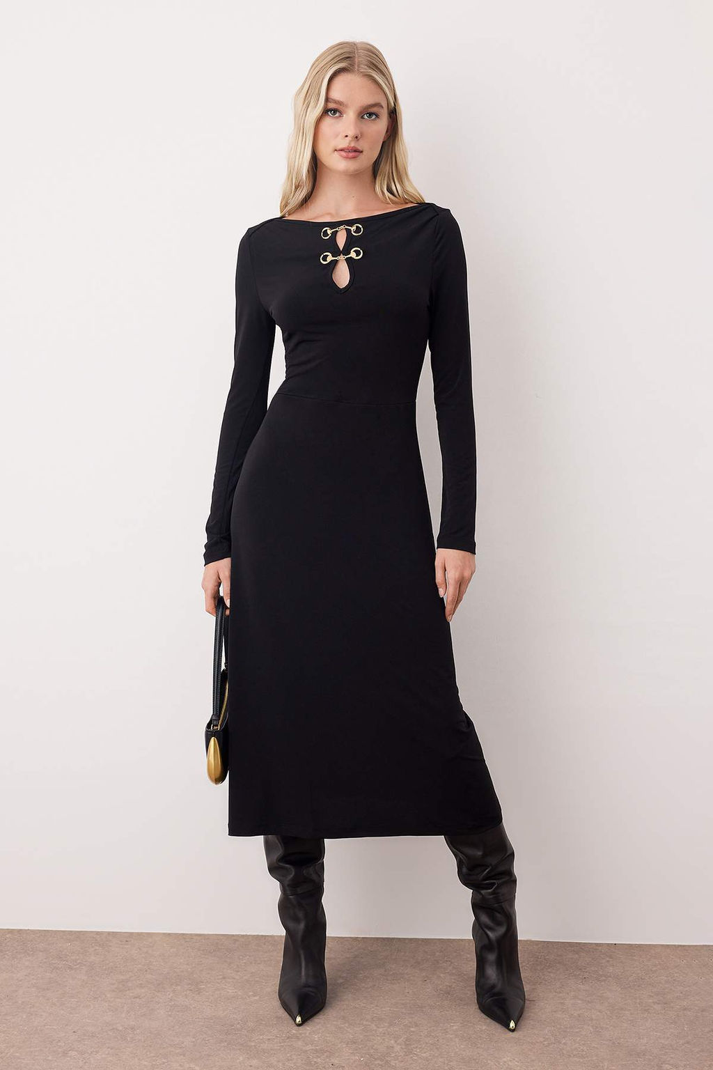 Siyah Aksesuar Detayl? Bodycon Maxi Esnek Orme Elbise TWOAW26EL00209